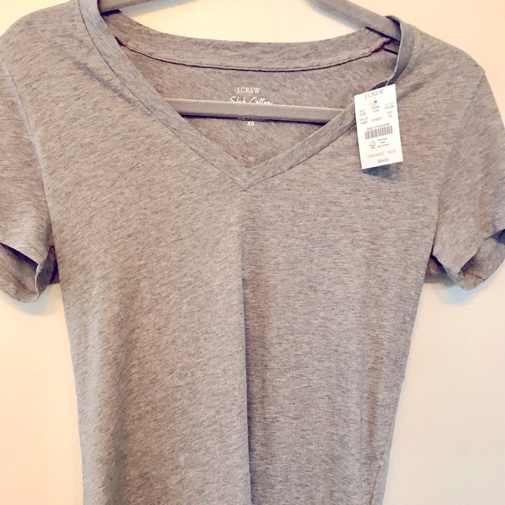 Heather Graphite J Crew Factory Slub Cotton V-Neck Tee, XS